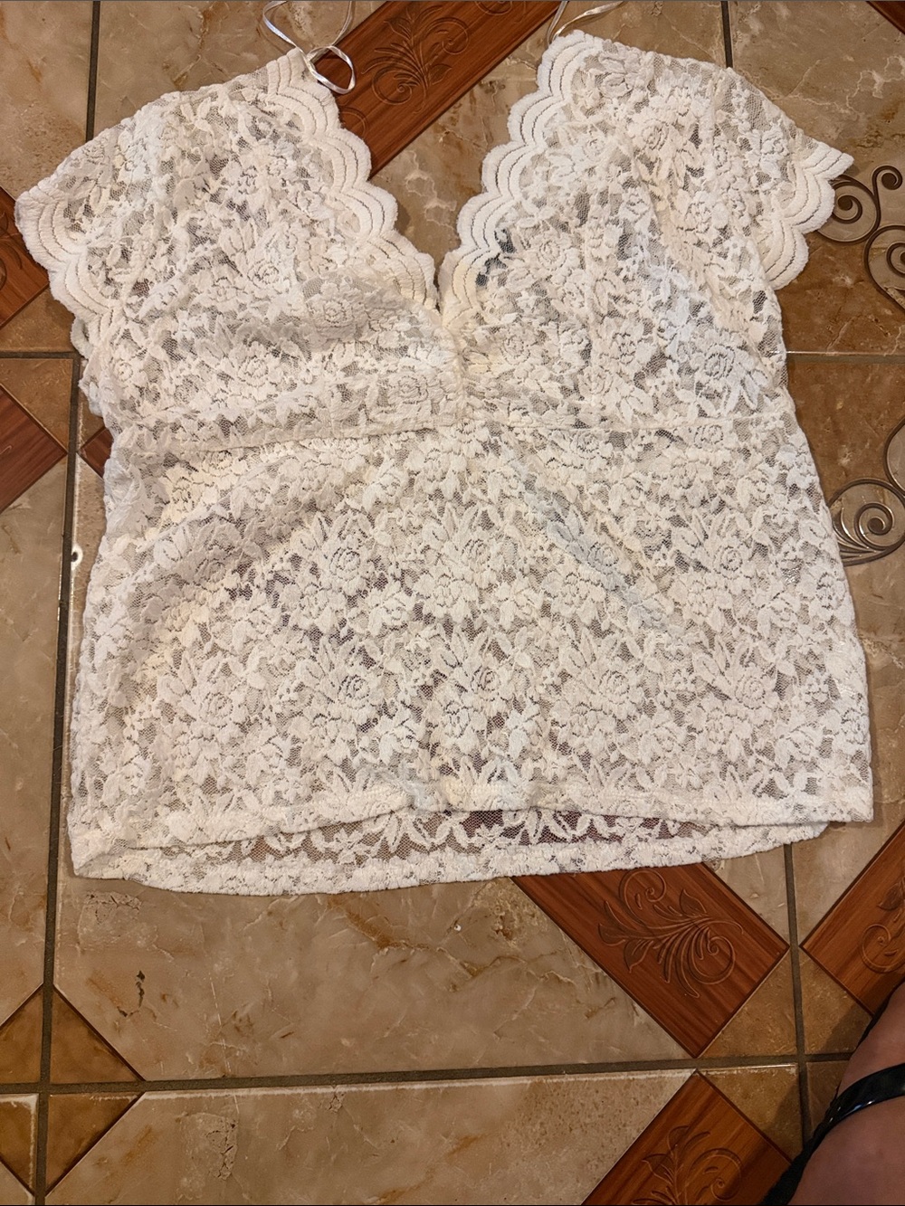 White Lace V-Neck Top